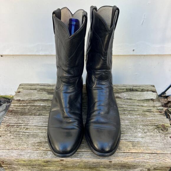 Vintage Justin Boots Black Roper Pull On Round Toe Cowboy Western 3133 8 1/2 D - Picture 2 of 9